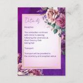 Paarse roze  rozen elegante bruiloft informatiekaartje (Voorkant)