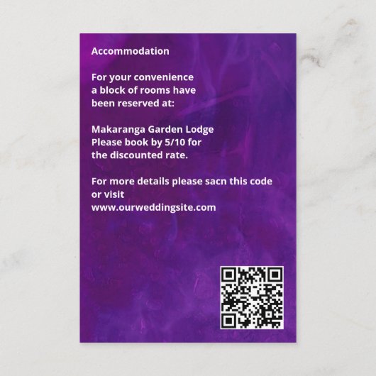 Paarse roze  rozen elegante bruiloft informatiekaartje (Achterkant)