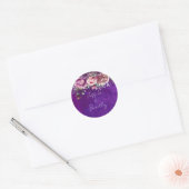 Paarse roze  rozen elegante bruiloft ronde sticker (Envelop)