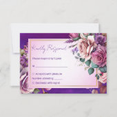 Paarse roze  rozen elegante bruiloft RSVP kaartje (Voorkant)