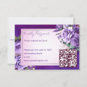 Paarse roze  rozen elegante bruiloft RSVP kaartje (Voorkant)