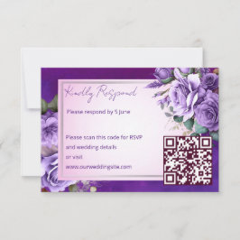 Paarse roze  rozen elegante bruiloft RSVP kaartje