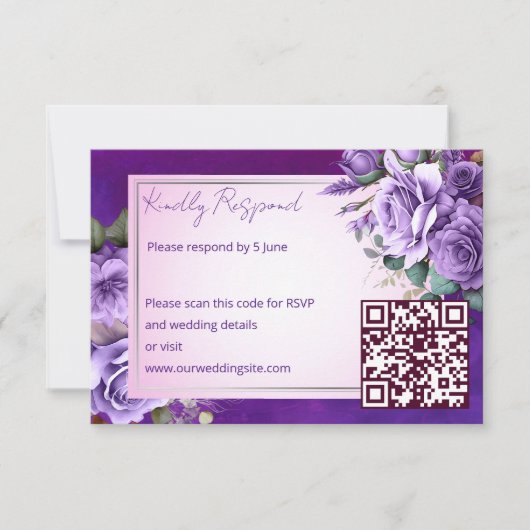 Paarse roze  rozen elegante bruiloft RSVP kaartje (Voorkant)