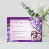 Paarse roze  rozen elegante bruiloft RSVP kaartje (Staand voorkant)