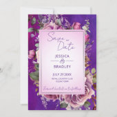 Paarse roze  rozen elegante bruiloft save the date (Voorkant)
