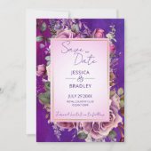 Paarse roze  rozen elegante bruiloft save the date (Voorkant)