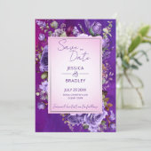 Paarse roze  rozen elegante bruiloft save the date (Staand voorkant)