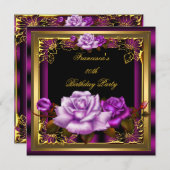 Paarse roze Rozen Gold Elegant Birthday 5 Kaart (Voorkant / Achterkant)
