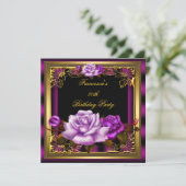 Paarse roze Rozen Gold Elegant Birthday 5 Kaart (Staand voorkant)