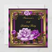 Paarse roze Rozen Gold Elegant Birthday 5 Kaart (Voorkant)