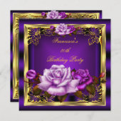 Paarse roze rozen Gold legant Birthday 6 Kaart (Voorkant / Achterkant)