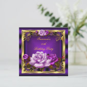 Paarse roze rozen Gold legant Birthday 6 Kaart (Staand voorkant)