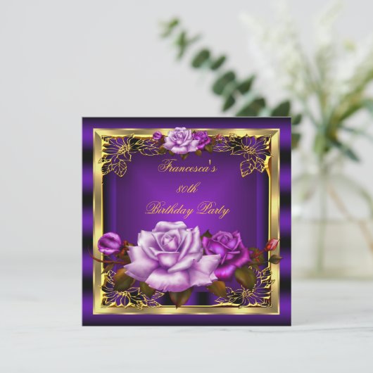 Paarse roze rozen Gold legant Birthday 6 Kaart (Staand voorkant)