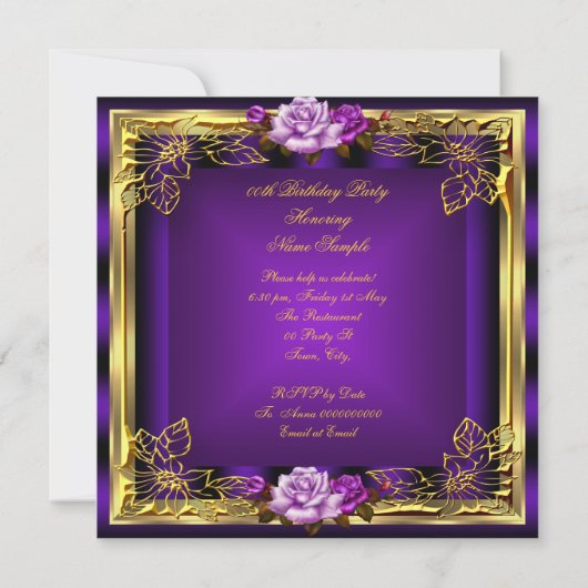 Paarse roze rozen Gold legant Birthday 6 Kaart (Achterkant)