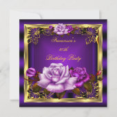 Paarse roze rozen Gold legant Birthday 6 Kaart (Voorkant)