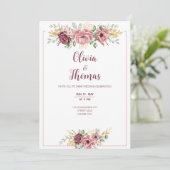 paarse roze rozen moderne bruiloft kaart uitnodigi (Staand voorkant)