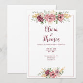 paarse roze rozen moderne bruiloft kaart uitnodigi (Voorkant / Achterkant)