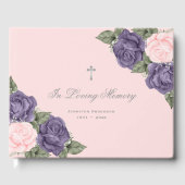 Paarse roze rozen Silver Floral Memorial Funeral Gastenboek (Voorkant)