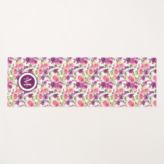 Paarse Roze Rozen Waterverf Bloemen Bloemen Yogamat (Voorkant (horizontaal))
