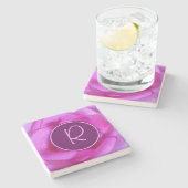 Paarse roze rozenbloem monogram initiaal modern stenen onderzetter (Zijkant)