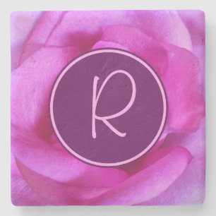 Paarse roze rozenbloem monogram initiaal modern stenen onderzetter