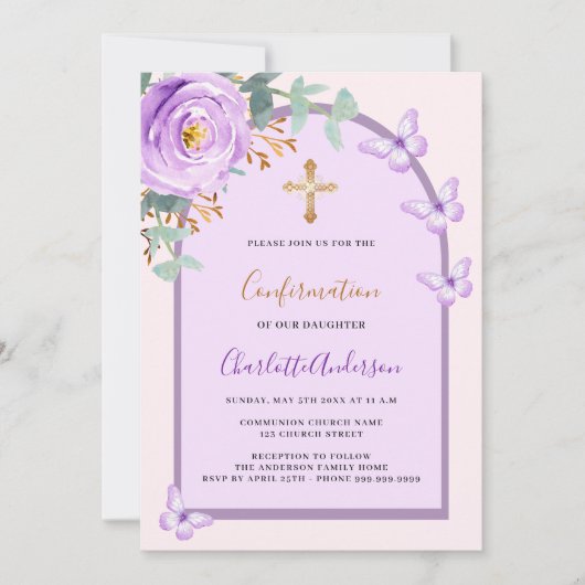 Paarse roze rozenvlinders boog Bevestiging Kaart (Voorkant)