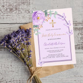 Paarse roze rozenvlinders boog Eerste Communie Kaart