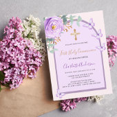Paarse roze rozenvlinders boog Eerste Communie Kaart
