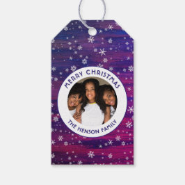 Paarse roze Rustige Wood Snowflake kerstfoto Cadeaulabel