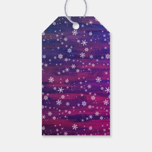 Paarse roze Rustige Wood Snowflake kerstfoto Cadeaulabel (Achterkant)