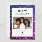 Paarse roze Rustige Wood Snowflake kerstfoto Feestdagenkaart (Voorkant)