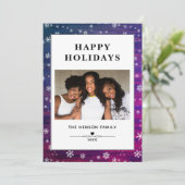 Paarse roze Rustige Wood Snowflake kerstfoto Feestdagenkaart (Staand voorkant)