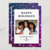 Paarse roze Rustige Wood Snowflake kerstfoto Feestdagenkaart (Voorkant / Achterkant)