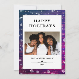 Paarse roze Rustige Wood Snowflake kerstfoto Feestdagenkaart