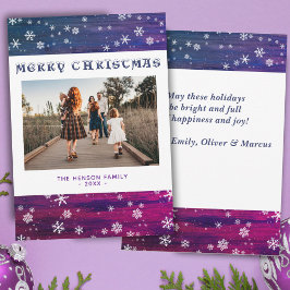 Paarse roze Rustige Wood Snowflake kerstfoto Feestdagenkaart