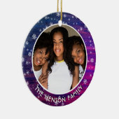 Paarse roze Rustige Wood Snowflake kerstfoto Keramisch Ornament (Rechts)