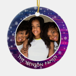 Paarse roze Rustige Wood Snowflake kerstfoto Keramisch Ornament