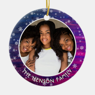 Paarse roze Rustige Wood Snowflake kerstfoto Keramisch Ornament