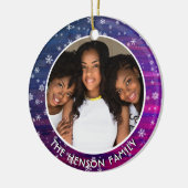 Paarse roze Rustige Wood Snowflake kerstfoto Keramisch Ornament (Links)