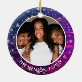 Paarse roze Rustige Wood Snowflake kerstfoto Keramisch Ornament (Achterkant)