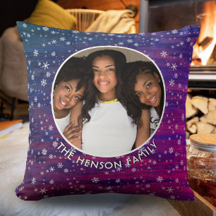 Paarse roze Rustige Wood Snowflake kerstfoto Kussen