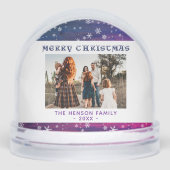 Paarse roze Rustige Wood Snowflake kerstfoto Sneeuwbol (Voorkant)