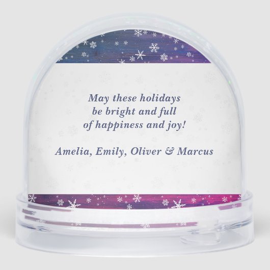 Paarse roze Rustige Wood Snowflake kerstfoto Sneeuwbol (Achterkant)