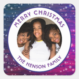 Paarse roze Rustige Wood Snowflake kerstfoto Vierkante Sticker