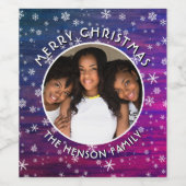 Paarse roze Rustige Wood Snowflake kerstfoto Wijn Etiket (Enkel label)