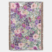 Paarse Roze Salie Groene Boho Bloemen Deken (Voorkant Verticaal)