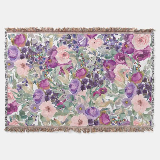Paarse Roze Salie Groene Boho Bloemen Deken (Voorkant)