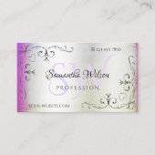 Paarse roze Shimmer Silver Corners Initialen Visitekaartje (Voorkant)