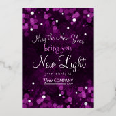 Paarse Roze Shimmery Lights Bedrijf Kerst Folie Feestdagenkaart (Voorkant)