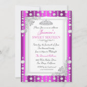 Paarse roze Silver Gem Tiara Sweet 16 verjaardag Kaart (Voorkant)